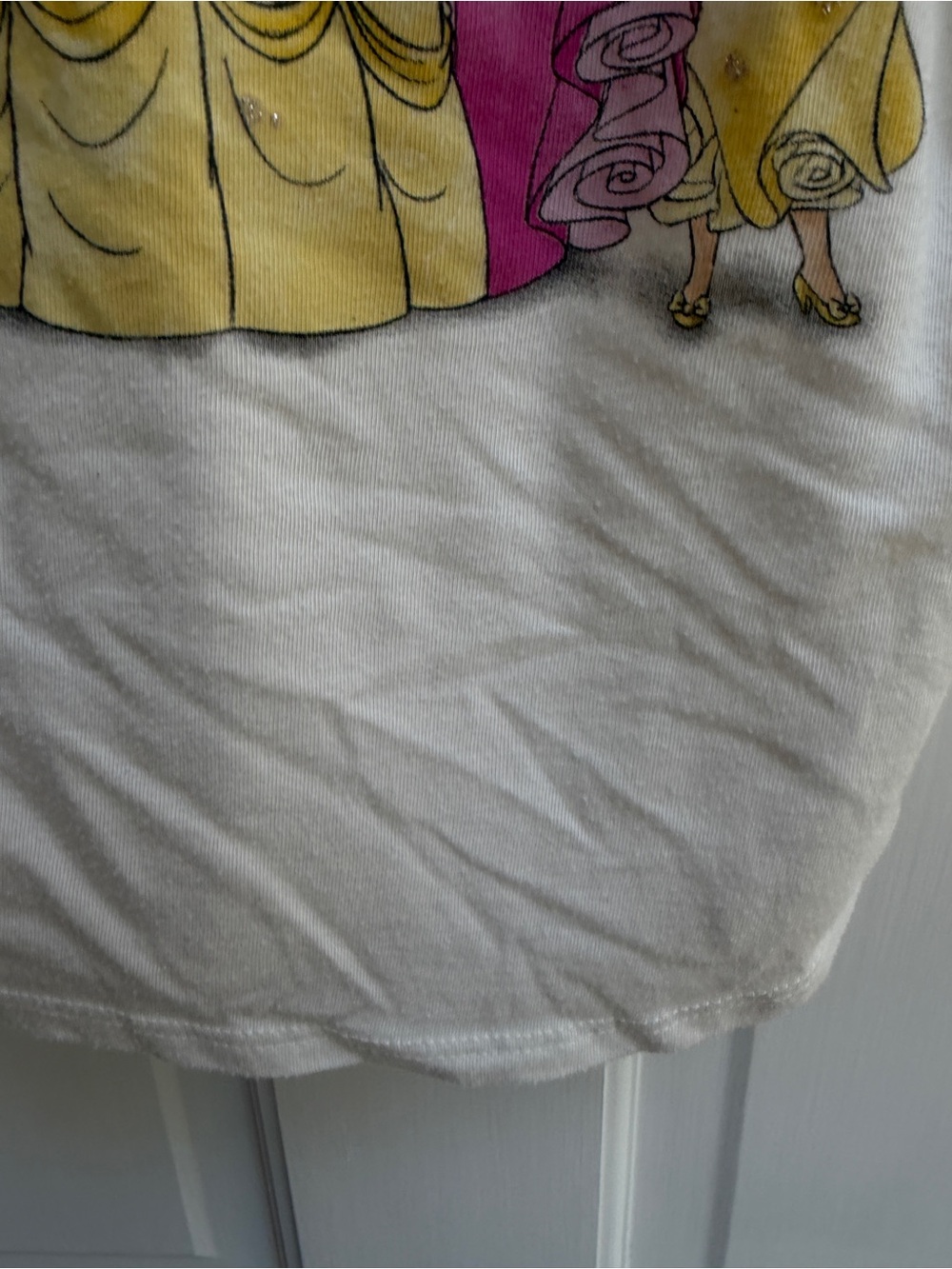 Disney 4T Girls Off White Princess Belle Short Sleeve Tee Shirt Top Blouse - Picture 3 of 5